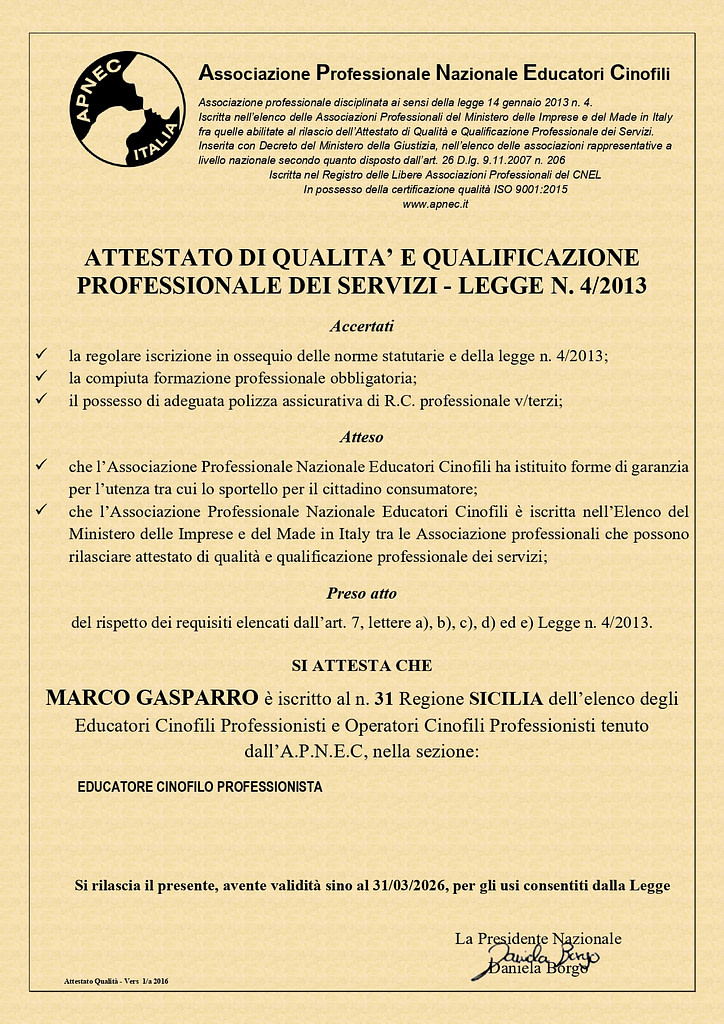 Attestato di qualita' e qualificazione professionale dei servizi APNEC