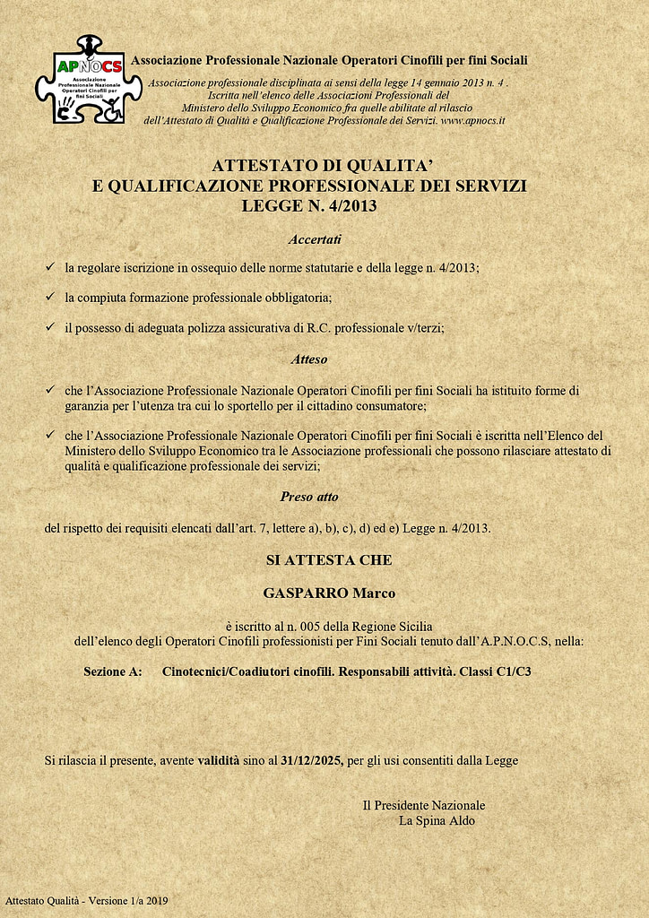 Attestato di qualita' e qualificazione professionale dei servizi APNOCS