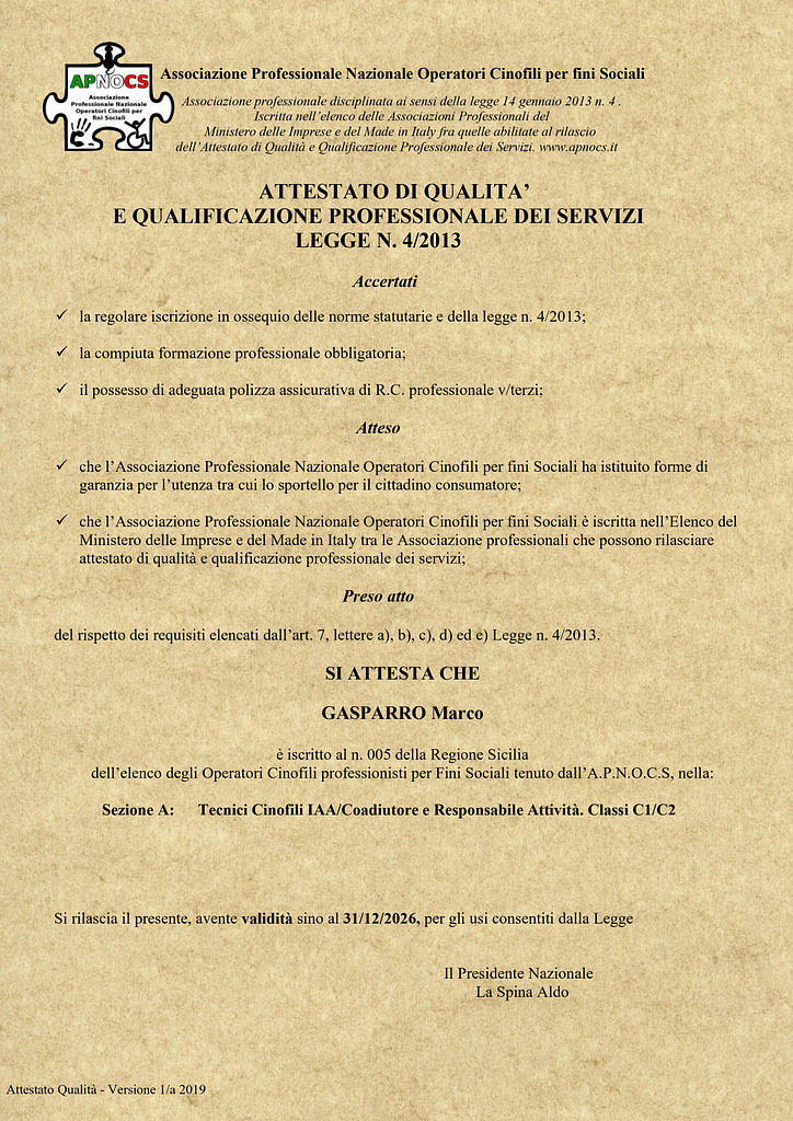 Attestato di qualita' e qualificazione professionale dei servizi APNOCS 2026